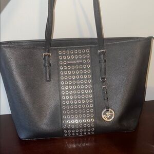 Michael Kors Black Tote Bag with Metallic Accents